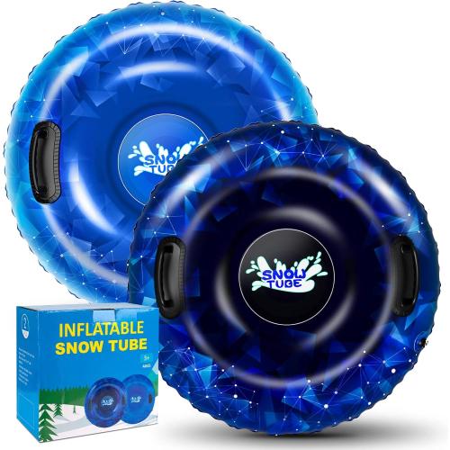 Snow Tube, WOLKEK 40 Inch 2Pack / 47 Inch 1Pack Snow Sled for Kids and Adult, Thickened Heavy Duty Hard Bottom Sleds for Snow with Handles, Winter Toys for Outdoor Sledding Snow Tube Sports