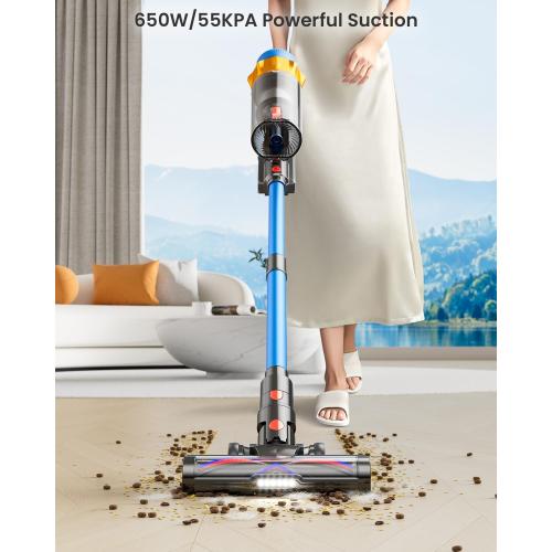 Cordless Vacuum Cleaner, 650W 55KPA 70Mins Vacuum Cleaners for Home, Self-Standing Cordless Stick Vacuum with Anti-Tangle, Lightweight Wireless Vacuum for Hardwood Floor/Carpet/Pet Hair