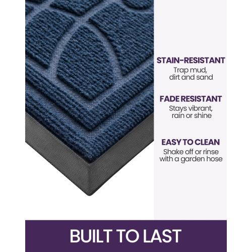 DEXI Front Door Mat Outside Entrance, Heavy Duty Non Slip Low Profile Doormat for Entryway, Trap Dirt and Moisture Welcome Mats, Easy Clean, Patio, Garage, 3x2, Blue