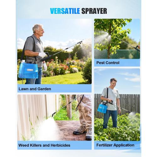 Battery Powered Sprayer 2 Gallon, Electric Weed Sprayer with 3 Adjustable Pressure Levels, 4 Nozzles & Extendable Wand, Rechargeable Garden Sprayer for Yard, Lawn, Plants & Fertilizer