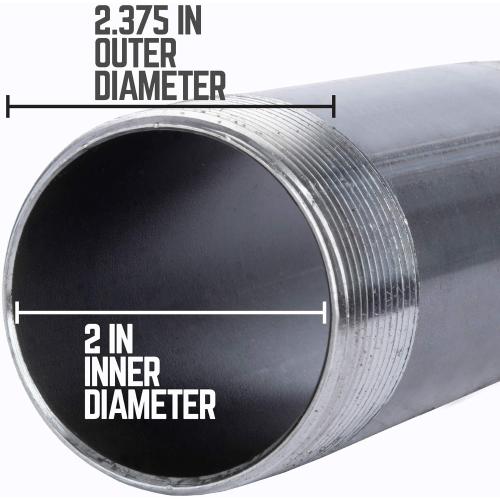 PIPE DECOR Black Steel Plumbing Pipe, 2 in. Dia. x 24 in. Pre-Cut Pipe Fits Standard 2 Inch Black Threaded Pipes, Nipples and Fittings, 2 Pack