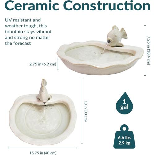 Sunnydaze Glazed Ceramic Fish 7-Inch Outdoor Garden Fountain - Outdoor Tabletop Fountain for Patio, Deck, Garden