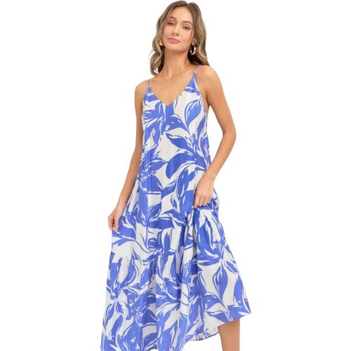 Floral Maxi Dress, Spaghetti Straps V-Neckline, Scoop-Back with Tie Detail, 100% Polyester, S/M/L