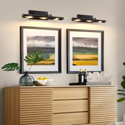 BELS Picture Lights for Wall Hardwired, 24 Black Wall Lights for Pictures,3-Light 2700k,Non-Dimmable, 270° Adjustable Swing Arm, Hardwired Wall Light for Artwork Poster Portrait Library Display