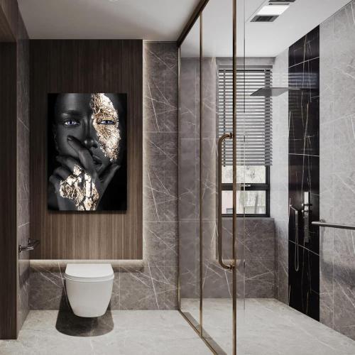 16”x24 Black Woman Wall Art African American Wall Art Canvas Framed Black and Gold Women Portrait Canvas Print Artwork Black Art Wall Decor African Decorations for Living Room 16”x24”