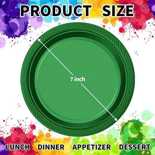 120 PCS Green Plastic Plates, 7 Inch Disposable Dessert Plates for Party Heavy Duty Plastic Dinnerware Sets for Wedding Easter Picnic BBQ (Green, 7) (2 pack)