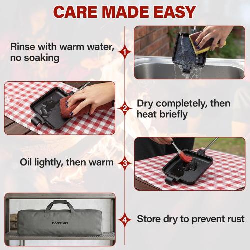 Mountain Pie Maker Cast Iron Set of 2 with Storage Bag – 5 Smores Sticks for Fire Pit, Camping and Outdoor Cooking