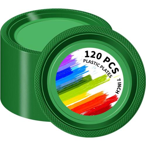 120 PCS Green Plastic Plates, 7 Inch Disposable Dessert Plates for Party Heavy Duty Plastic Dinnerware Sets for Wedding Easter Picnic BBQ (Green, 7) (2 pack)