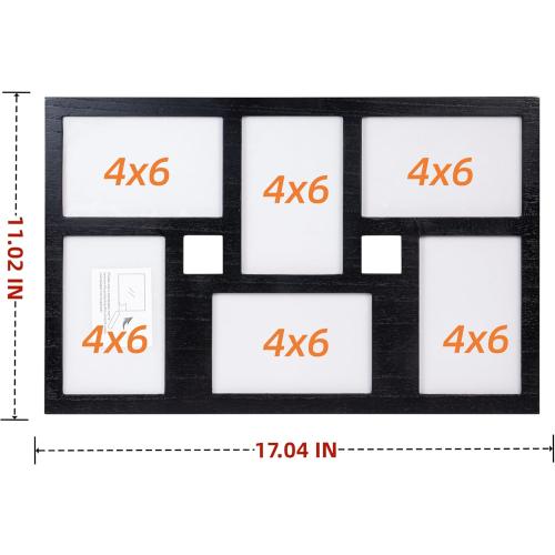 4x6 Collage Picture Frame Family Photos Display - 6 Openings Collage Picture Frame for Wall and Tabletop Display Black Picture Frames Set Ideal for Home Decorating Family Gifts