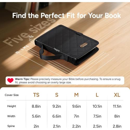 Adjustable Bible Cover with 75 Bible Tabs - Bible Cover Case for Women，Waterproof, Washable Quilted Bible Case，Reusable Christian Gifts for Women (Black, TS)