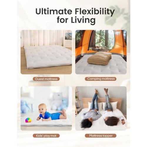 Syrinx Japanese Floor Futon Mattress, Foldable Tatami Sleeping Pad for Adults & Kids, Roll-Up Floor Bed or Bench Cushion