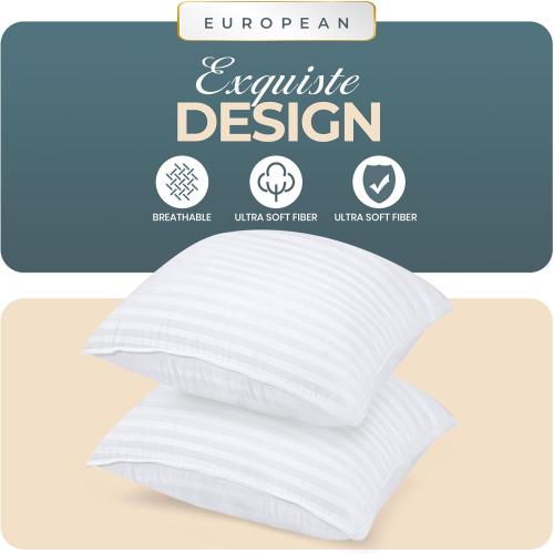 26 in.x 26 in Bedding Bed Pillows for Sleeping European Size (White), Set of 2, Down Alternative Pillow for Sleeping, Cooling Hotel Quality Pillow Set for Back, Stomach or Side Sleepers
