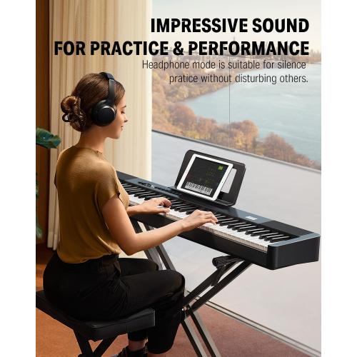 Donner DEP-20 Lite Digital Piano 88 Key Weighted Keyboard Full Size, Portable Electric Piano Set with Stand, Sustain Pedal, LCD, Wireless MIDI Audio, 185 Tones, Gifts for Beginners Teens, Black