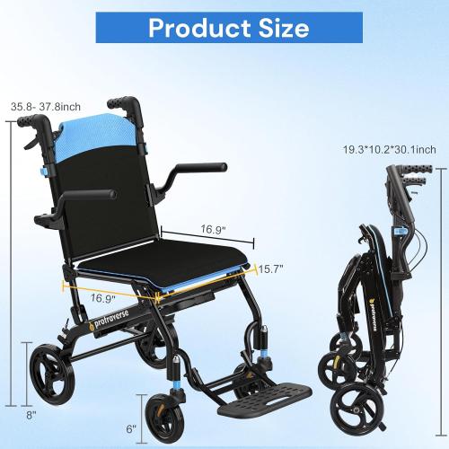Wheelchairs for Adults,Utral-Lightweight(only 19.4lbs) Transport Chair, Foldable and PortableTravel Wheelchair with Telescopic Handle,Portable Folding Transfer Wheelchairs for Seniors(Blue)