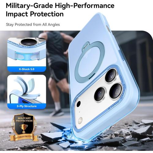 360° Spin Magnetic Stand for iPhone 17 Pro Case, Fit for MagSafe, Mil-STD Protective Case for iPhone 17 Pro Phone Case with Kickstand Rotatable 6.3 inch, Sky Blue