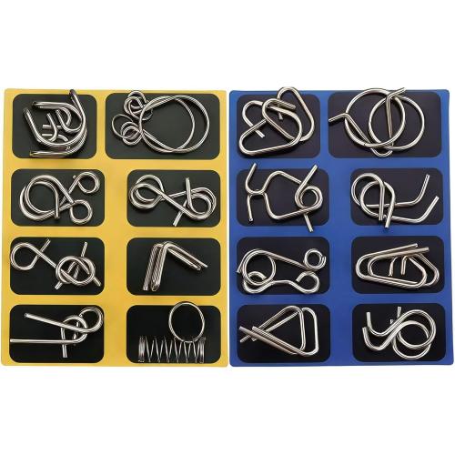 Metal Brain Teaser Puzzles, Set of 32 with Pouch, Steel IQ Games Physics Mind Metal Puzzles for Adults, Basket Stocking Stuffers for Boys Girls Adults Challenge Gifts