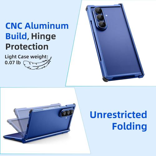 for Samsung Galaxy Z Fold 7 Bumper Case Compatible with Magsafe, Minimalist No Back Z Fold 7 Metal Case, Slim Thin Cover for Galaxy Z Fold 7 with 4 Corner Shockproof & Hinge Protector, Blue
