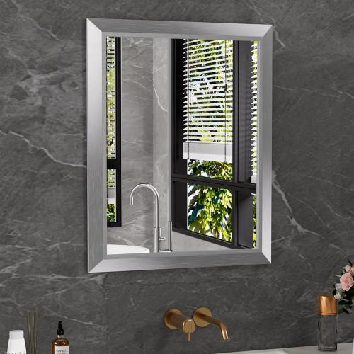 Amorho 24x30 Inch Bathroom Mirror Silver, Thick Metal Framed Wall Mirrors for Over Sink, Brushed Nickel Mirror Perfect for Bedroom, Living Room, Entryway, Rectangle (Horizontal/Vertical).