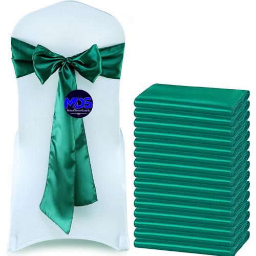 MDS Pack of 50 PCS Satin Chair Sashes Charmeuse Sateen Dining Chair Bows Ribbon Ties Back Sash for Wedding Party Birthday Home Hotel Restaurant Banquet Decoration (7 x 108 Inch, Emerald Green)