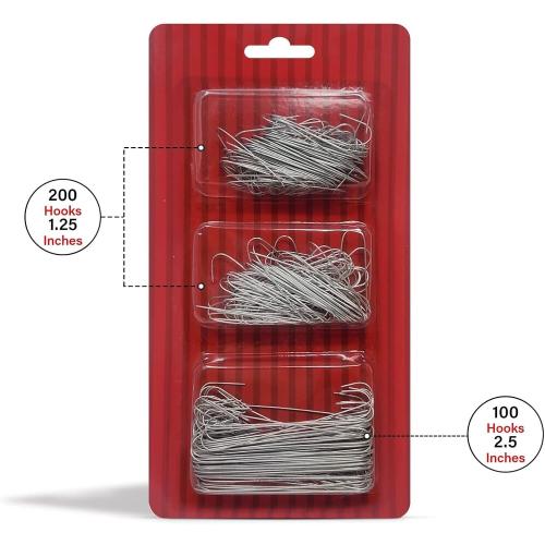 Bexter 300 Pack of Silver Ornament Hooks Christmas Tree Decorating Hooks- Metal Wire Ornament Hooks for Christmas Tree Decoration Hanging (Silver) (Happy Holidays!!)