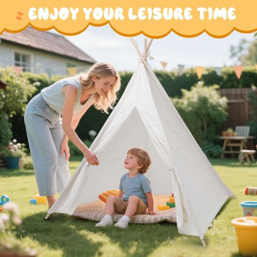 White 4 Pack Teepee Tent for Kids [Thickened] with Light String and Inflatable Airbed, Slumber Party Tents, Sleepover Tents Party for Girls Boys Indoor Outdoor (White)