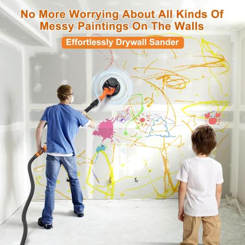 Drywall Sander, 1000W Popcorn Ceiling Removal Tool, Automatic Drywall Sander with Vacuum Dust Collection, LED Light, 6 Variable Speed 800-2200RPM, Foldable & Extendable Handle,15Pcs Sanding Discs