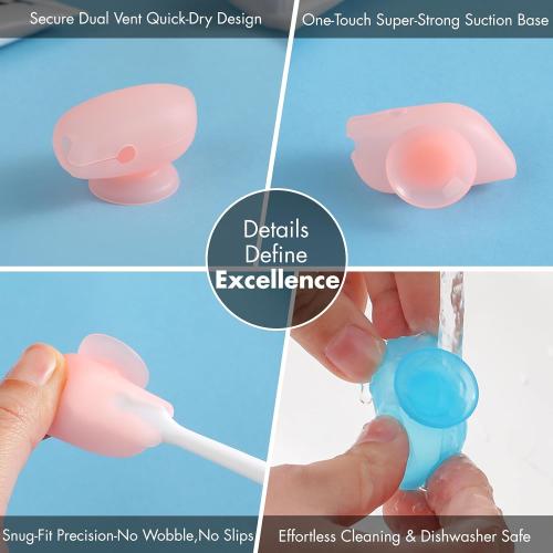 Muslish 4 Pack Silicone Toothbrush Covers with Suction Cup, Travel Tooth Brush Cover Cap Case, Fits Most Electric and Manual Toothbrushes, for Travel or Home (Blue)
