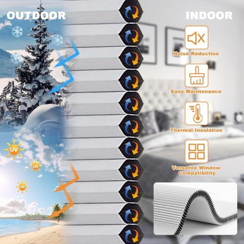 Persilux No Tools No Drill Blackout Cellular Shades for Windows Cordless Top Down Bottom Up Honeycomb Blinds,Easy to Install Cellular Blinds for Indoor Windows, White, 38.5 W x 64 H