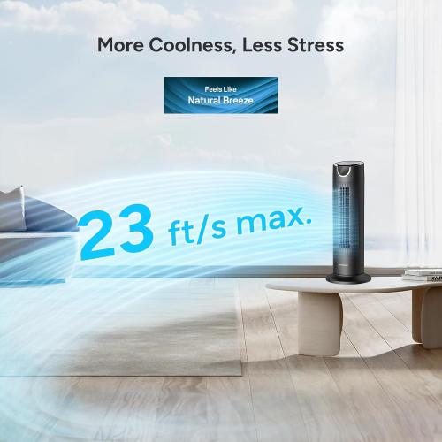 DR.PREPARE Tower Fan for Bedroom, 25 dB Quiet DC Bladeless Fan with Remote, 8 Speeds, 1-8H Timer, 80° Oscillating Fans for Indoors, 16 Inch Portable Desk Table Fans for Room, Home, Office