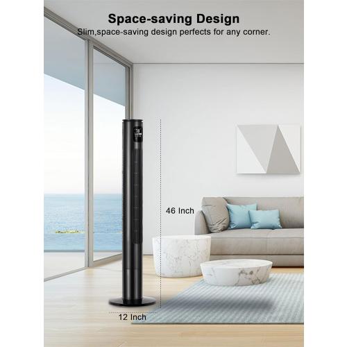 46 Tower Fan With Remote, 28ft/s Fan for Bedroom with 24 H Timer, 120° Oscillating Fan with 3 Speeds, 3 Modes, Portable Standing Bladeless Fans that Blow Cold Air for Room Home Office