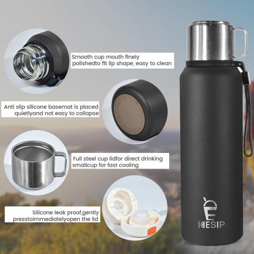 20oz Stainless Steel Vacuum Insulated Water Bottle with Handle & Lid,Thermo for Hot Drinks/Cold Drinks, Leakproof Travel Flask with Cup,for Camping, Office