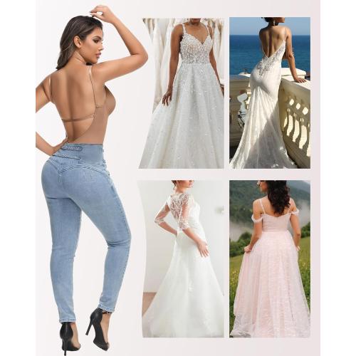 SHAPSHE Low Back Shapewear U Plunge Strapless Bodysuit for Women Tummy Control Built In Bra Thigh Slimmer Body Shaper