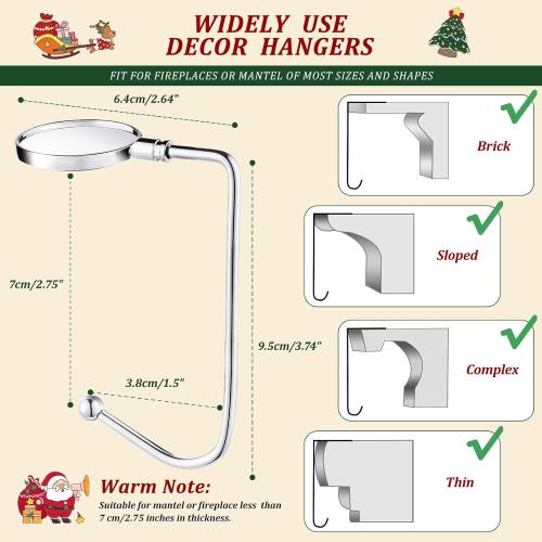 Christmas Stocking Holders for Mantle, Non-Slip Safety Fireplace Mantel Stocking Hooks with Separate Adhesive Strips, Silicone Pad Grip Hanger for Xmas Party Decoration (Silver,6)