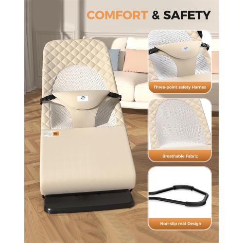 Bouncer Seat for Babies 0-12 Months, Baby Bouncer forBreathable and Comfortable Cushion, Three HeightAdjustments, Baby Rocker Portable Folding andDetachable, Ergonomic Baby Seat