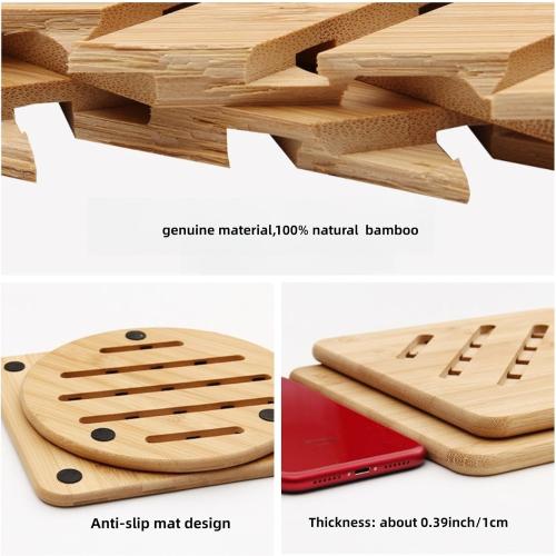 Hot Pads Trivet,Table Solid Bamboo Wood Trivets for Hot Dishes and Pot with Non-Slip Pads Heat Resistant Pads Teapot Trivet 4pcs(Multi Size,2 Square 2 Round)
