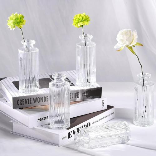 Glass Bud Vases Set of 12, Ribbed Bud Vases in Bulk, Mini Vases for Centerpieces, Small Clear Vintage Vase for Table Decorations, Wedding Decor, Home (Ribbed)