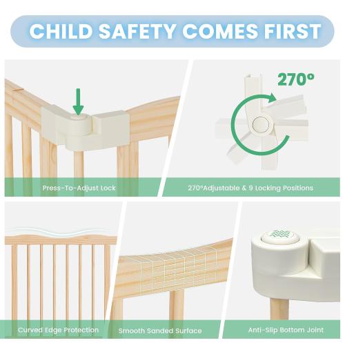Foldable Wooden Playpen, 55 x 55 x 24 inches, Animal Bus, Natural | Adjustable Wood Baby Play Yard with Child-Proof Lock, Indoor Large Safety Fence for Babies and Toddlers, Easy Assembly