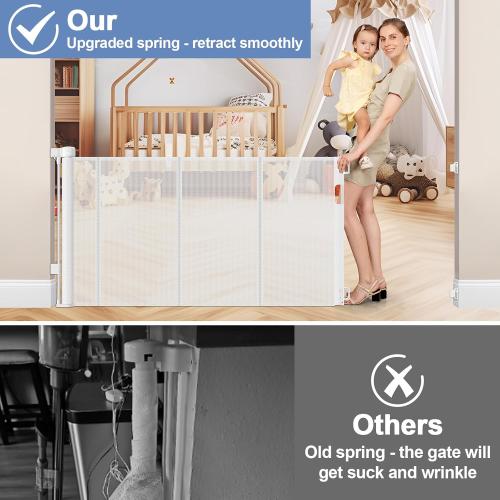 Reinforced Retractable Baby Gates with Support Rod 60 Wide Retractable Baby Gate for Stairs Retractable Dog Gate Outdoor Retractable Gate Outdoor Prevent Babies and Pets from Squeezing Under The Gate