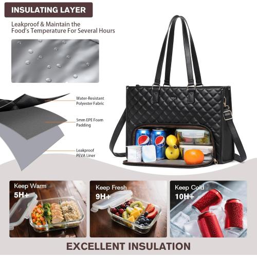 Keyli 3PCS Sets Lunch Tote bag for Women,15.6 Inch Laptop Work Bag with Insulated Lunch Box Compartment Computer Handbag