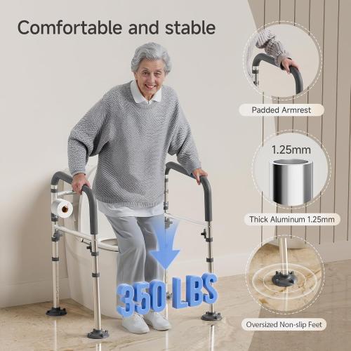 Toilet Safety Rails,Height-Adjustable Toilet Frame Width-Adjustable Toilet Handles Foldable Toilet Rail Provides Support for Seniors ， Pregnant ，Disabled （Gray）