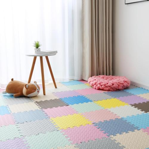 16 Tiles Foam Play Mat for Baby, Soft & Safe EVA Foam Mats for Floor, Square Baby Play Mat, Kids Foam Puzzle Floor Mat, Play Mat for Playpen(White/Loli Pink)