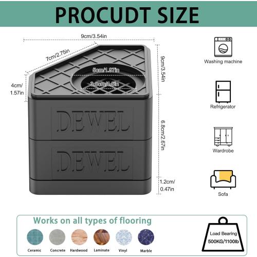 SEISSO Anti Vibration Pads for Washing Machine. Washer and Dryer Pedestals High Hard Wearing Stackable Rubber Pads. Shock and Noise Cancelling for Washing Machine Foot Pads (Black)