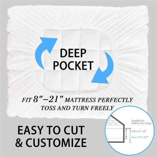 78in X 80in Mattress Topper for Back Pain - Extra Thick Cooling Mattress Pad Cover for Bed - Soft Mattress Protector Pillow Top with 8-21 Inch Deep Pocket 3D Snow Down Alternative Fill