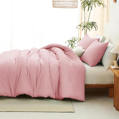 Comforter Set Pink, 3 Pieces Lightweight Comforters Quilted Bedding Sets, All Season Breathable Solid Down Alternative Comforter with 2 Pillowcases, Bed Set Gift for Home