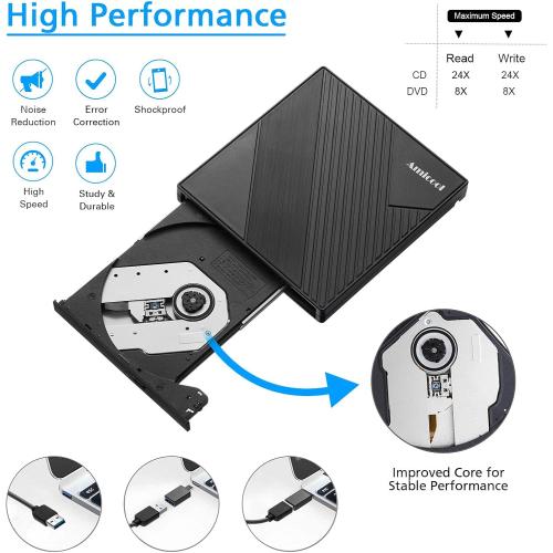 External DVD Drive USB 3.0 USB C CD Burner CD/DVD  /-RW Optical Drive, Slim Portable DVD CD ROM Rewriter Writer Duplicator for Laptop Desktop PC Windows 11/10/8/7 MacBook Mac Linux OS Apple