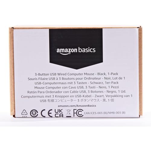 Amazon Basics 3-Button USB Wired Mouse with Scrolling and Tracking - Standard, Black