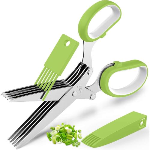 Fun Unique Kitchen Gadgets: Herb Scissors Set - Updated 2026 Cool Kitchen Tools for Cutting Fresh Garden Herbs - Sharp 5-Blade Shears with Cover, Anti-Rust Stainless Steel, Dishwasher Safe (Green)