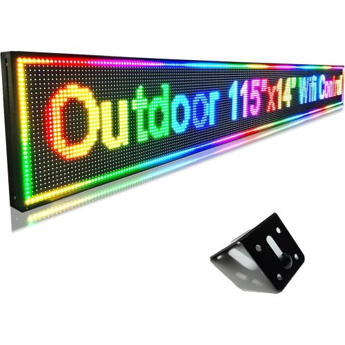 HS Programmable Led Sign Scrolling Outdoor Digital Display Screen Open neon Signs Banner for Business Store Advertising, Electronic Message Board for Restaurants Window Truck , High Brightness Full Color WIFI Control Customized Text P10 115’’x14’’