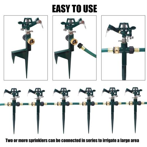 2 Pack Impact Sprinkler Head on Metal Step Spike, Heavy Duty Zinc Alloy Lawn Sprinkler, Adjustable Coverage Nozzle on Sturdy Spike Base, 360 Degree Large Area Irrigation, Green