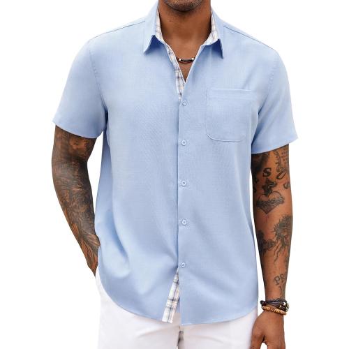 Size L..COOFANDY Men's Button Down Shirts Short Sleeve Casual Shirts Summer Beach Shirts Vacation Wedding Shirts with Pocket